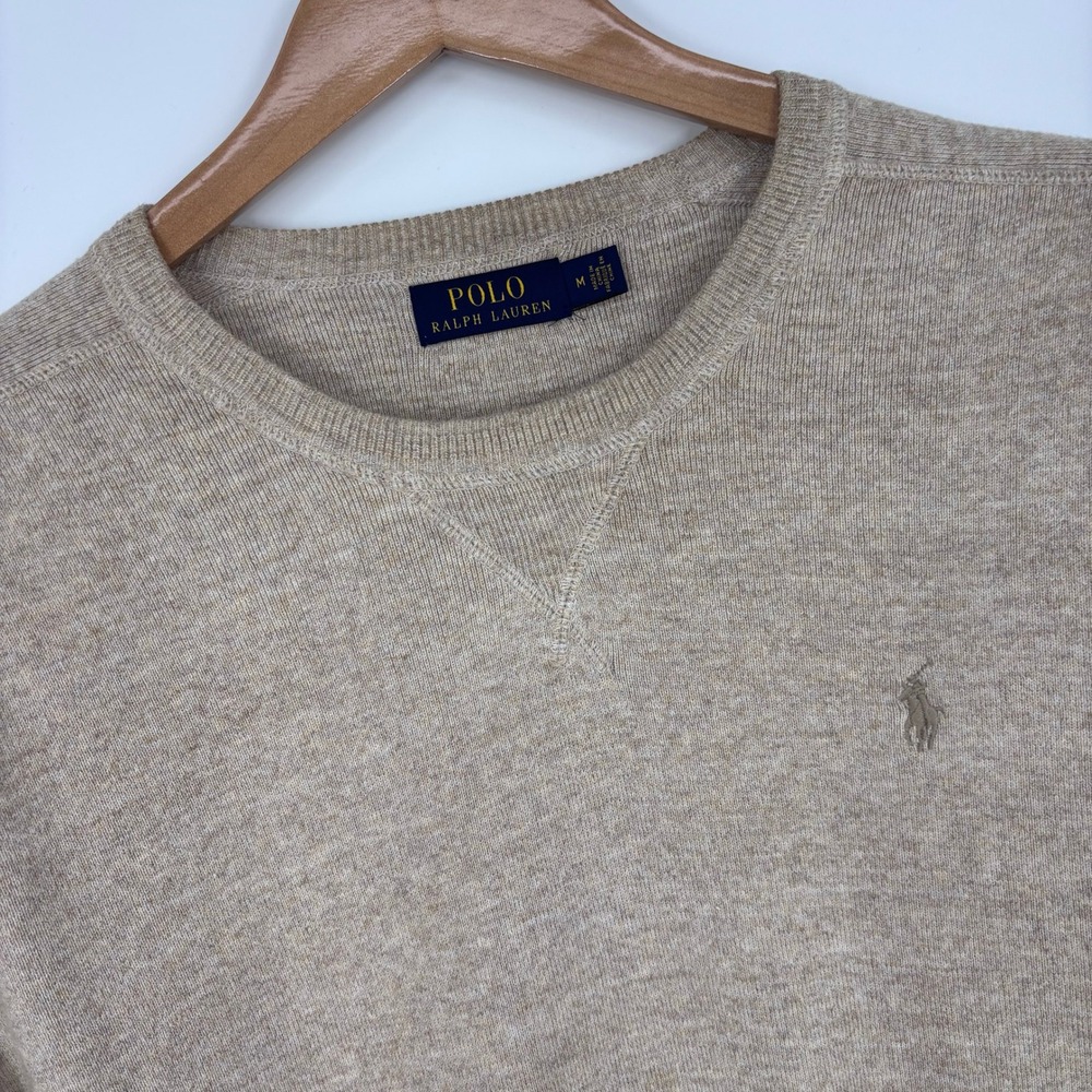 Polo Ralph Lauren Cotton Crewneck Sweater Mens Medium Tan Heather Pony Pullover